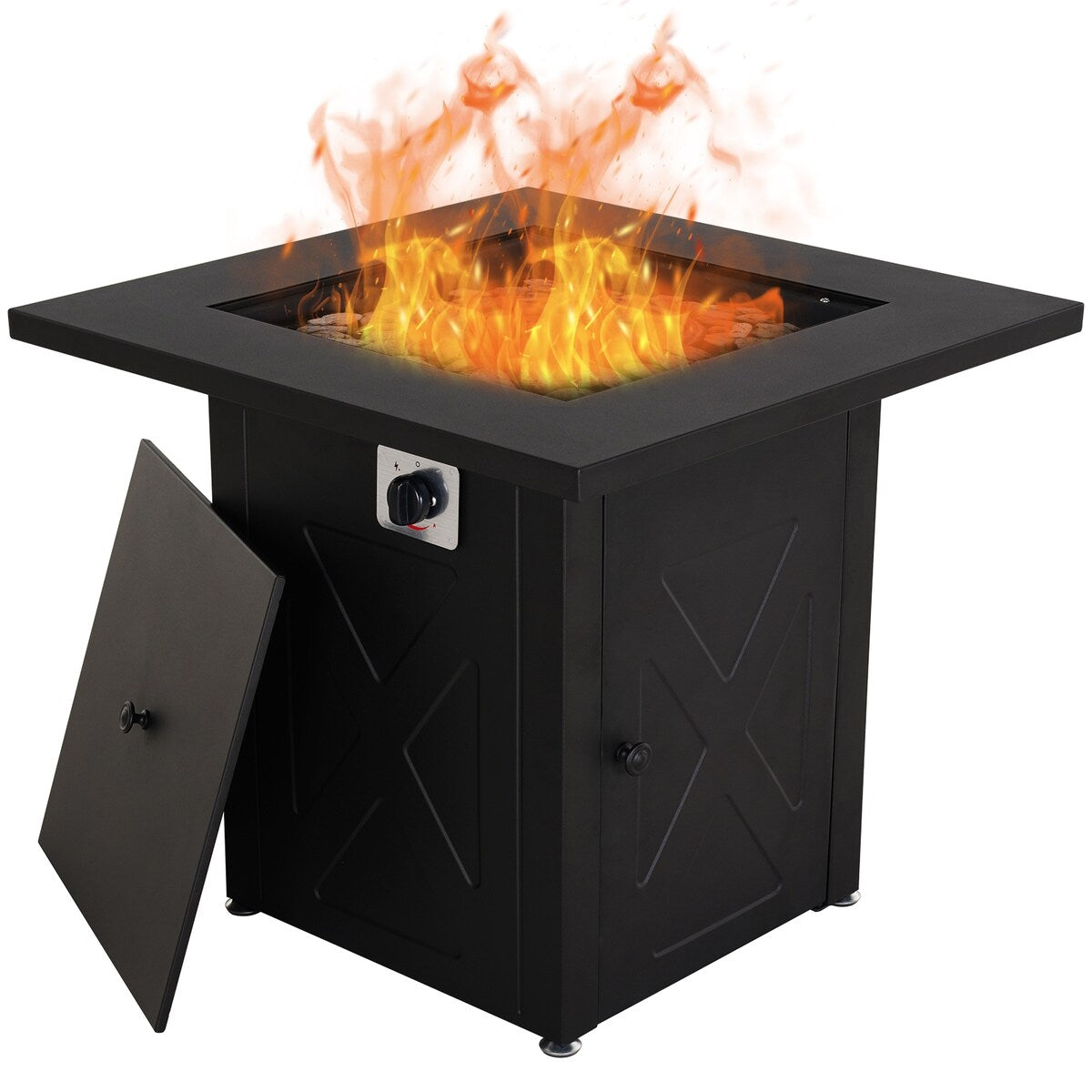 28 in. x 24.4 in. 50,000 BTU Full Iron Gas Fire Pit Square Brazier Table with Lid - 28*28*24.4 INCH