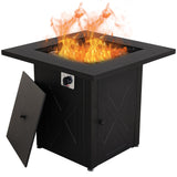 28 in. x 24.4 in. 50,000 BTU Full Iron Gas Fire Pit Square Brazier Table with Lid - 28*28*24.4 INCH