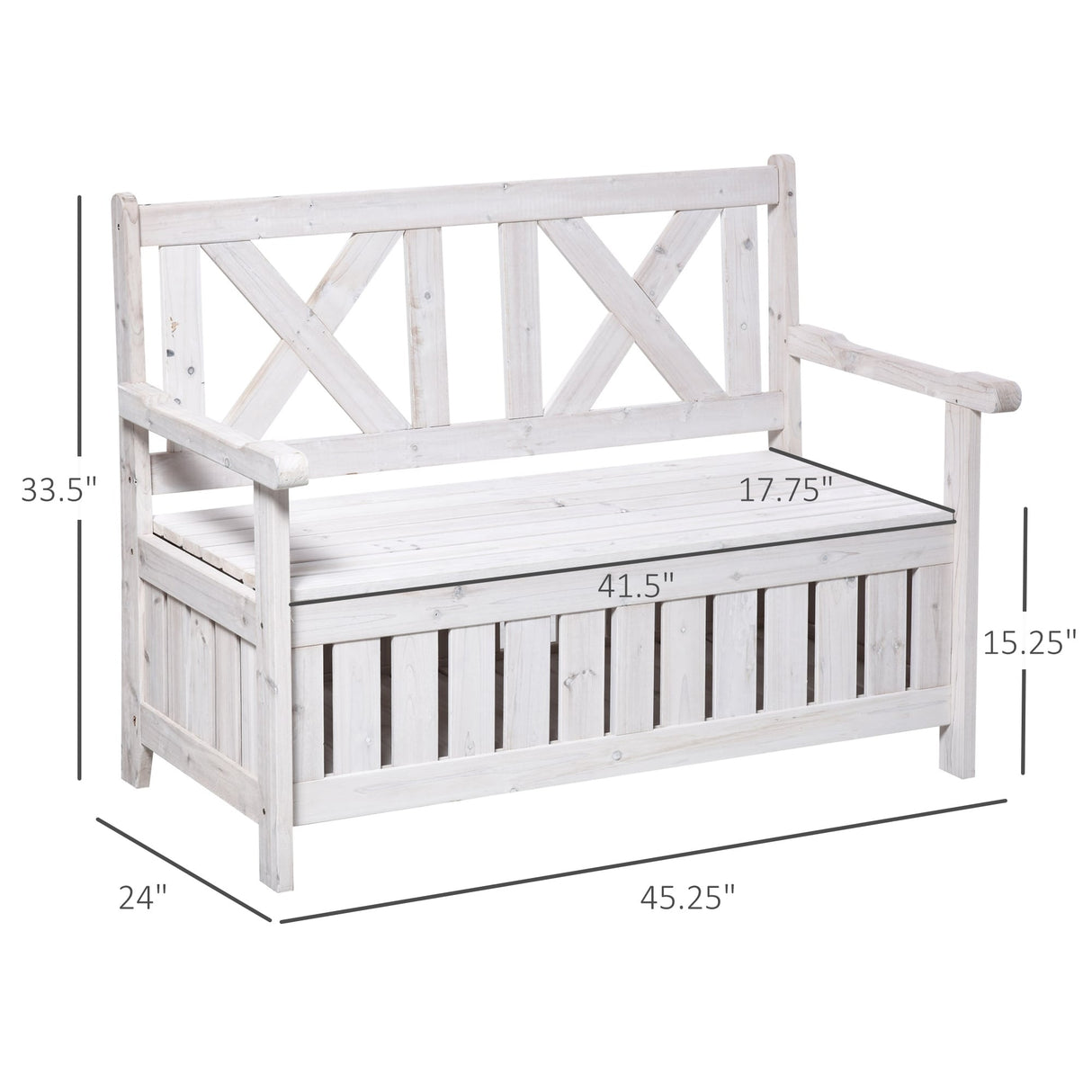 29 Gallon Garden Storage Bench with Waterproof Frame, Large Entryway Deck Box w/ Unique X-Shape Back, Louvered Side Panels