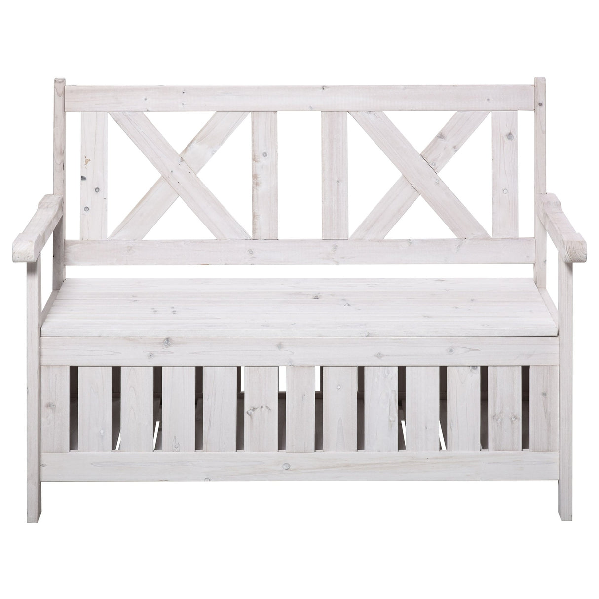 29 Gallon Garden Storage Bench with Waterproof Frame, Large Entryway Deck Box w/ Unique X-Shape Back, Louvered Side Panels