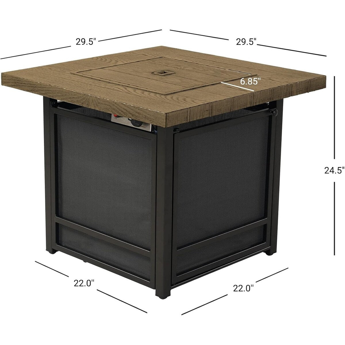 29 Inch Propane Fire Pit, Outdoor Fire Pit Wood Grain Square Smokeless Firepit Table with Sling Base