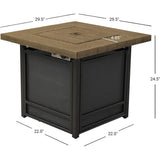 29 Inch Propane Fire Pit, Outdoor Fire Pit Wood Grain Square Smokeless Firepit Table with Sling Base