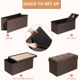 29.4 in. Wide Brown Retangle Fabric Foldable Storage Ottoman