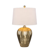 29.5-inch Gold Resin Table Lamp with Paper Lantern Fold Effect