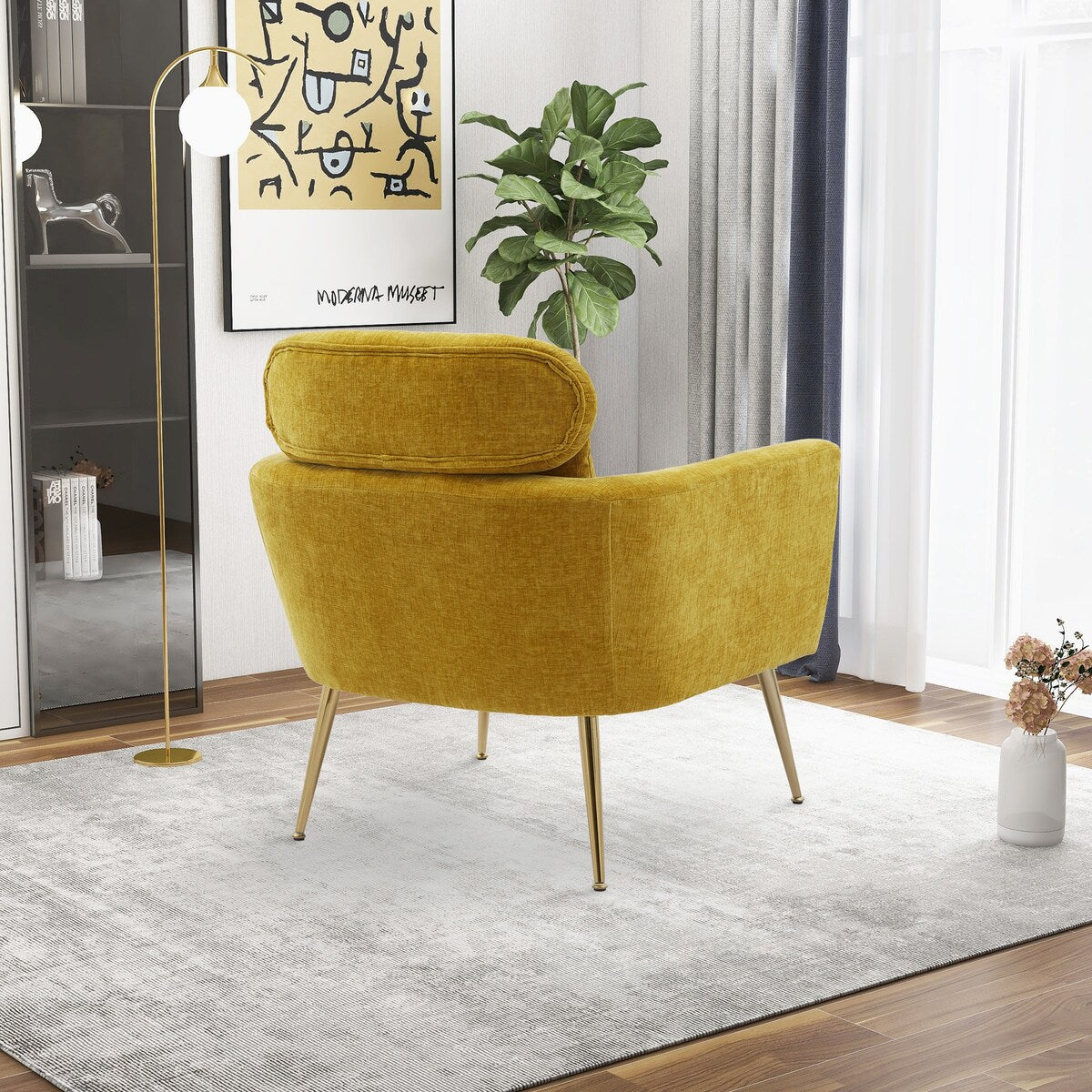 29.5"W Chenille Upholstered Living Room Accent Chair with 1 Throw Pillow