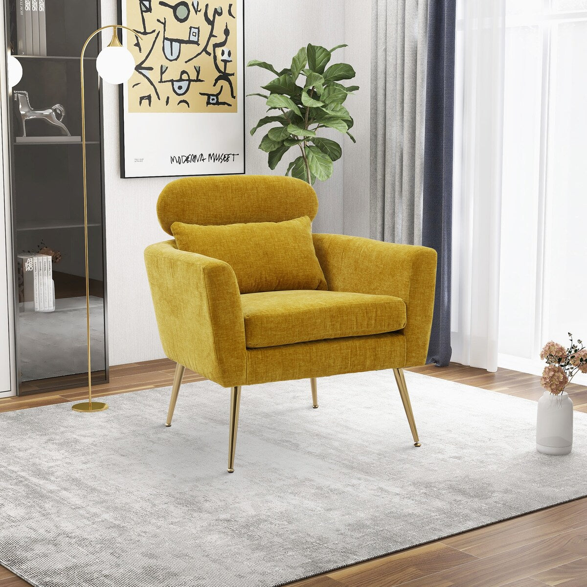 29.5"W Chenille Upholstered Living Room Accent Chair with 1 Throw Pillow