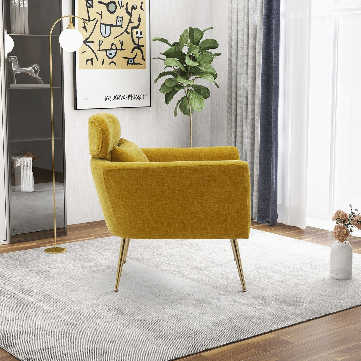 29.5"W Chenille Upholstered Living Room Accent Chair with 1 Throw Pillow