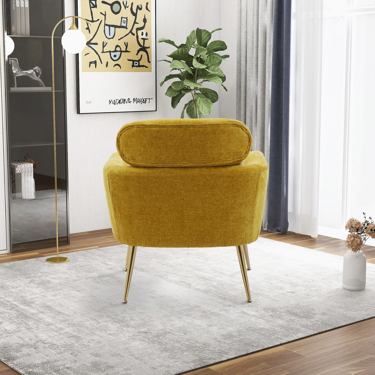 29.5"W Chenille Upholstered Living Room Accent Chair with 1 Throw Pillow