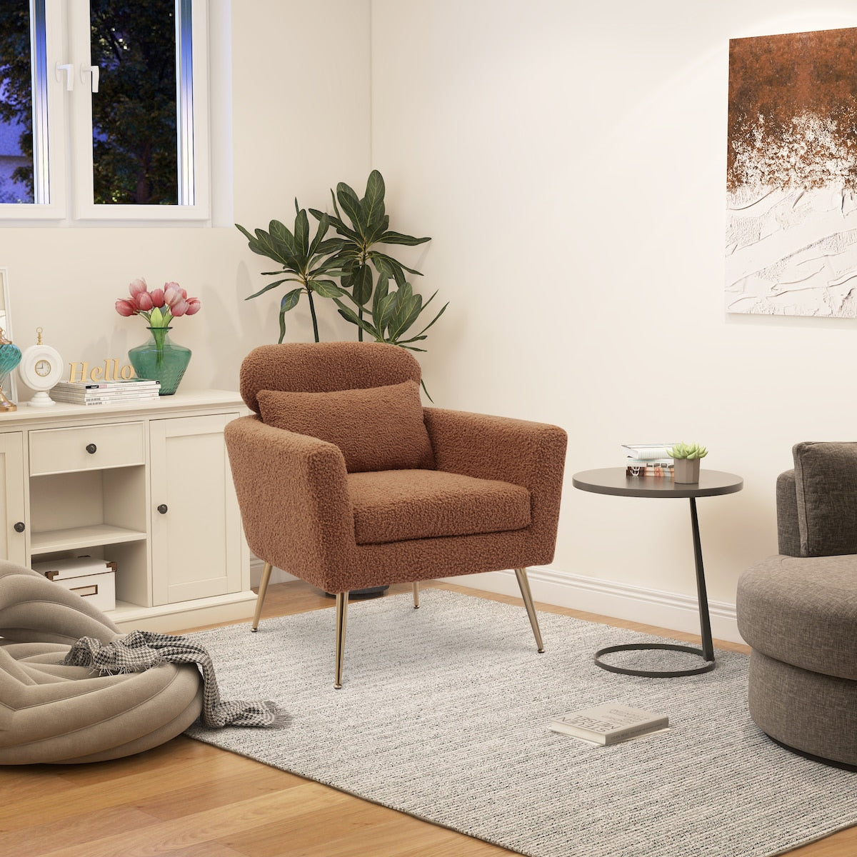 29.5"W Modern Accent Chair Armchair Upholstered Reading Chair Leisure Club Chair with Gold Metal Leg and Throw Pillow