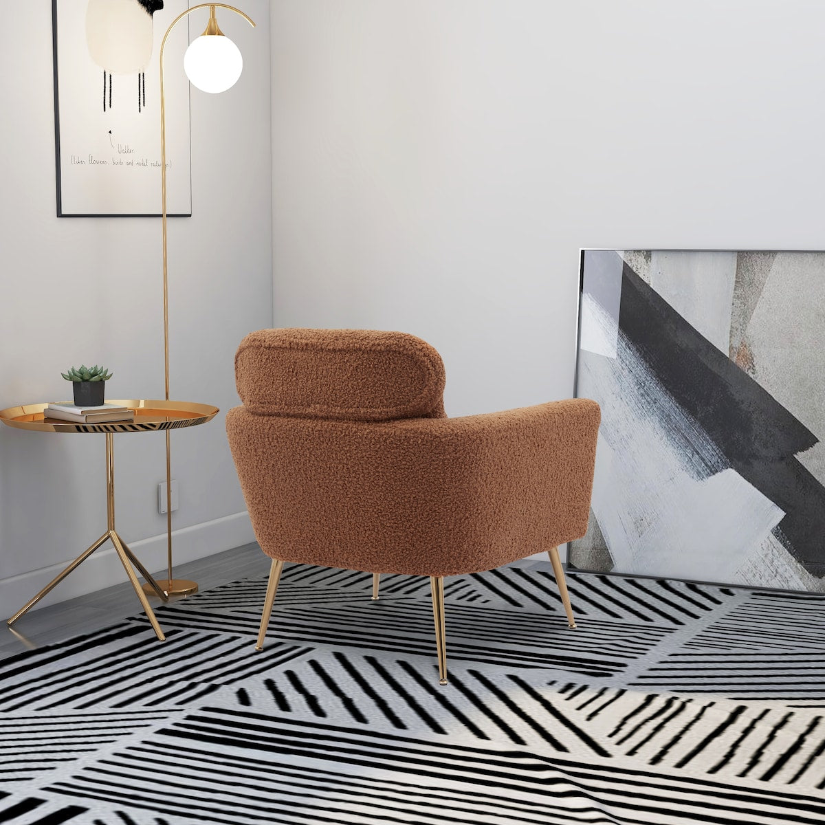29.5"W Modern Accent Chair Armchair Upholstered Reading Chair Leisure Club Chair with Gold Metal Leg and Throw Pillow