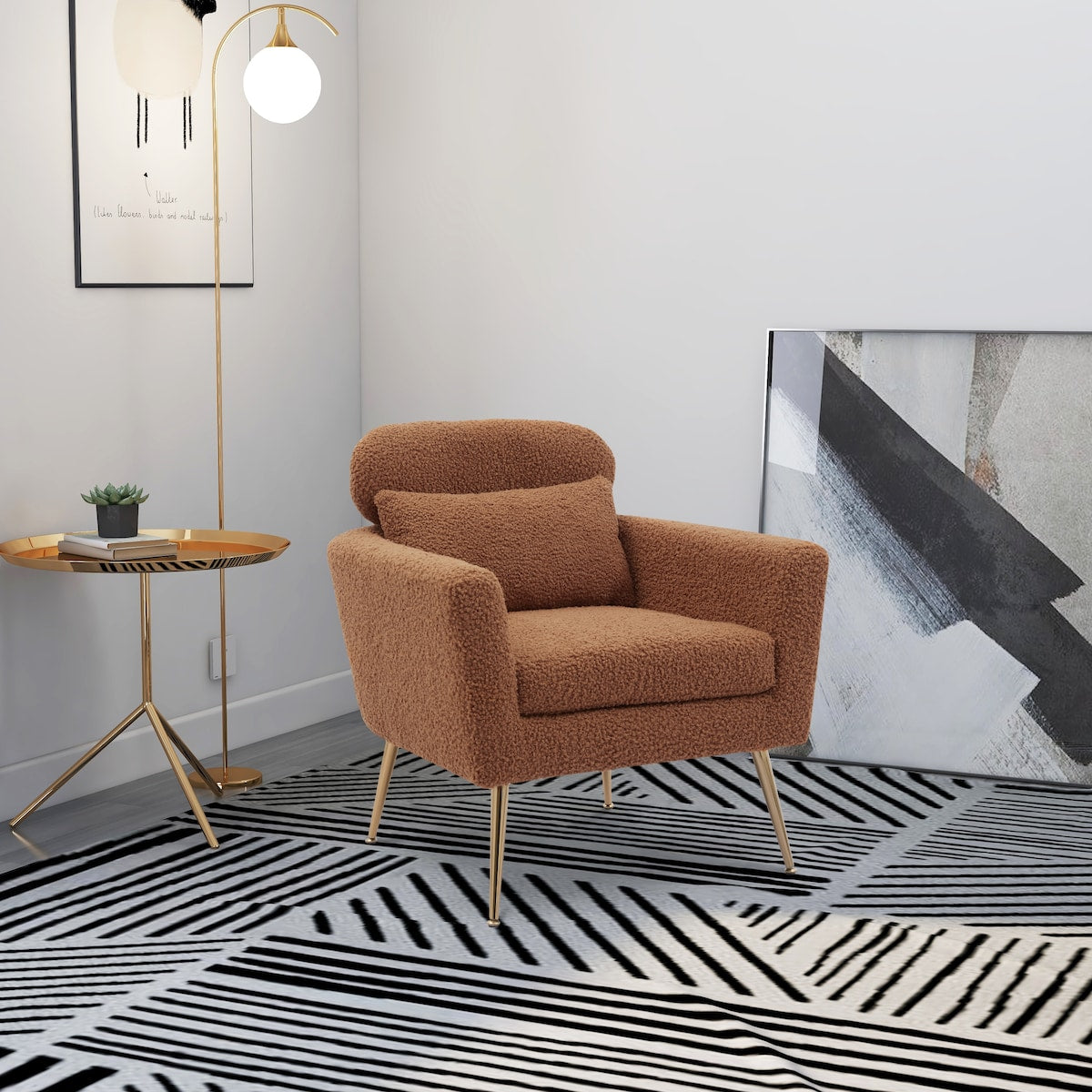 29.5"W Modern Accent Chair Armchair Upholstered Reading Chair Leisure Club Chair with Gold Metal Leg and Throw Pillow