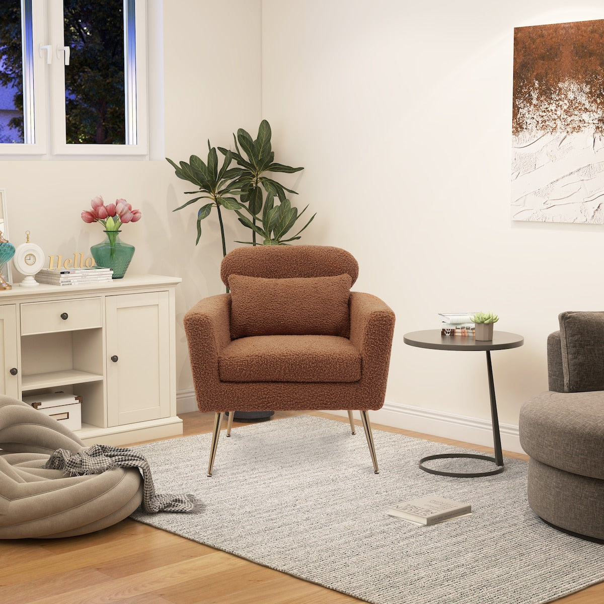 29.5"W Modern Accent Chair Armchair Upholstered Reading Chair Leisure Club Chair with Gold Metal Leg and Throw Pillow