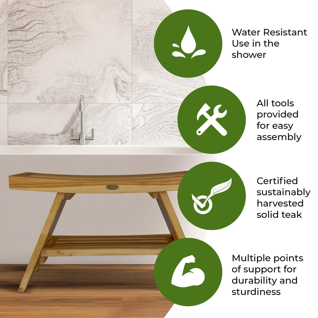 EcoDecors 30-inch, Teak Shower Bench, Teak Bench for Shower, Teak Bench, Shower Teak Bench, Teak Wood Shower, Teak Shower Stool