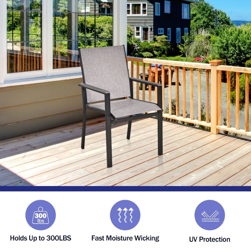 2PC Patio Dining Chairs, Metal Frame with Textilene Fabrics