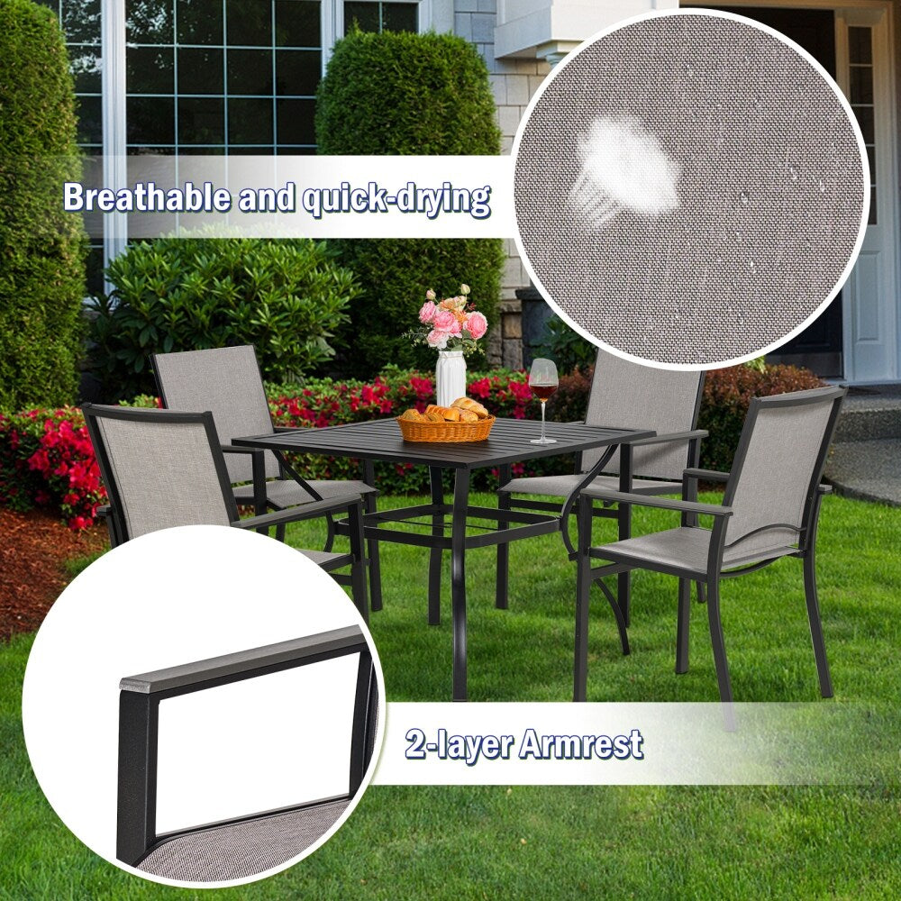 2PC Patio Dining Chairs, Metal Frame with Textilene Fabrics
