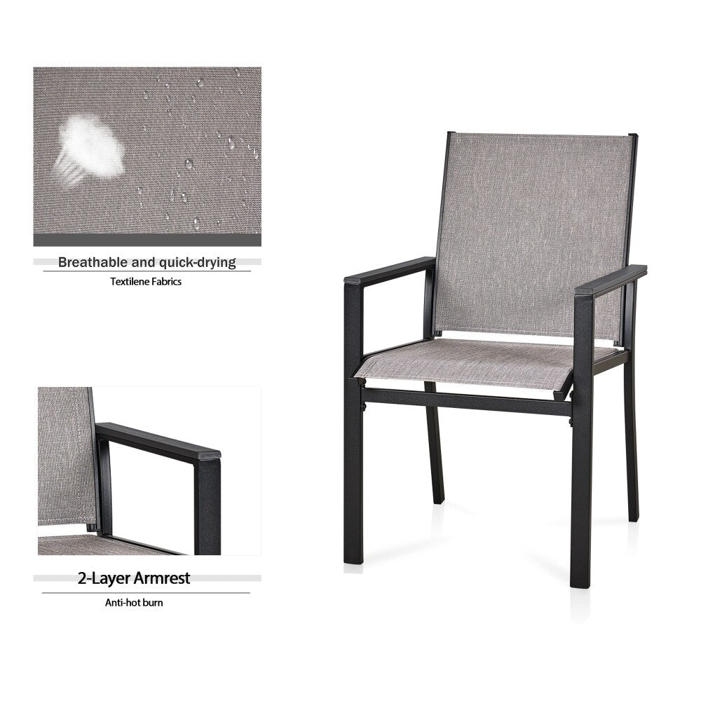 2PC Patio Dining Chairs, Metal Frame with Textilene Fabrics