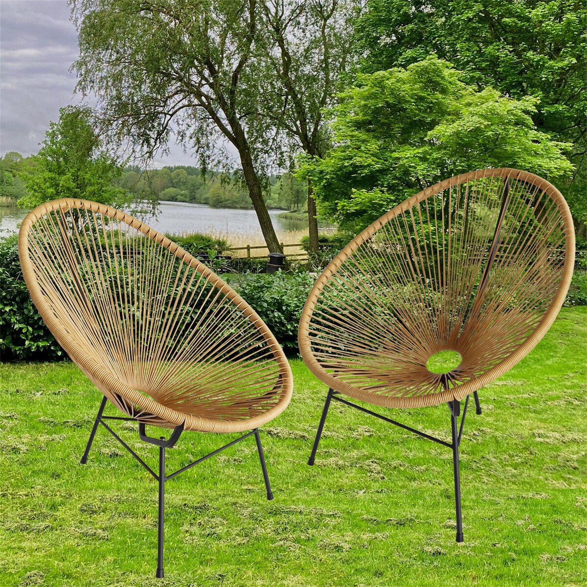 2PCS Outdoor Chair Patio Bistro Set Flexible Rope & Metal Frame Beige