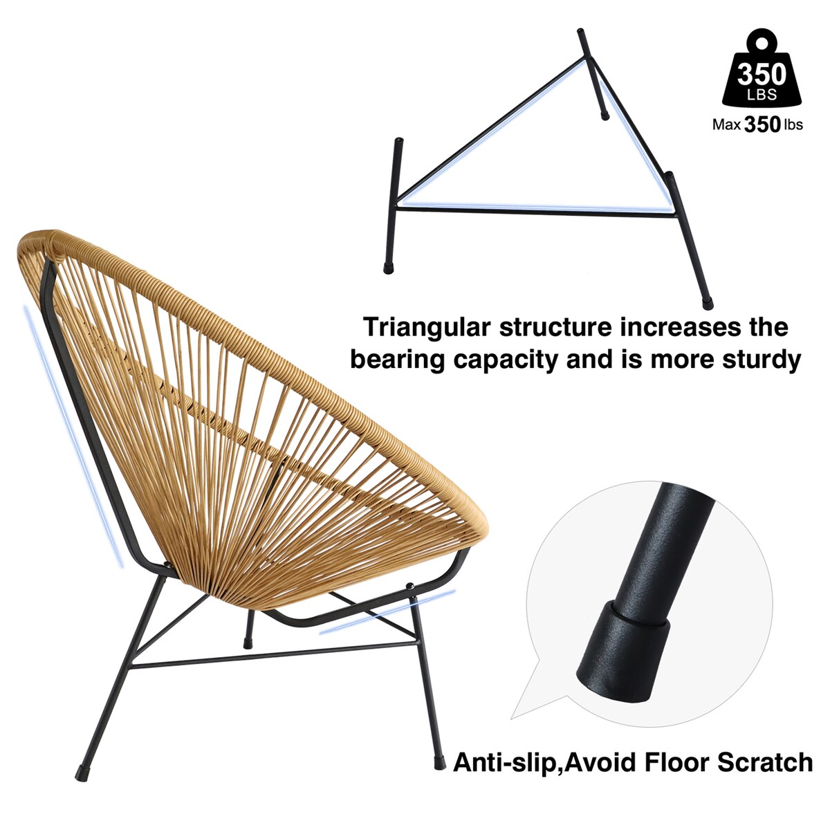 2PCS Outdoor Chair Patio Bistro Set Flexible Rope & Metal Frame Beige