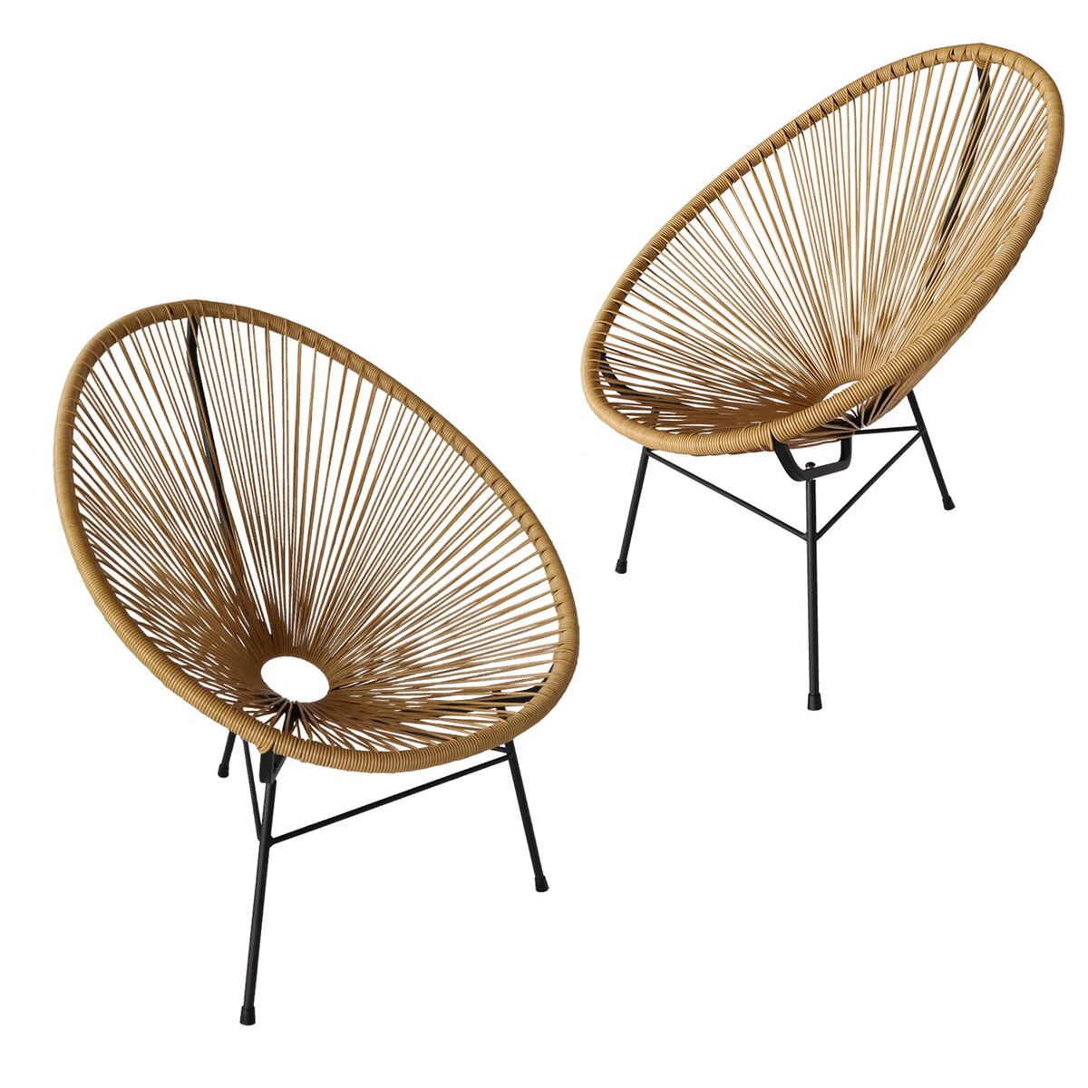 2PCS Outdoor Chair Patio Bistro Set Flexible Rope & Metal Frame Beige
