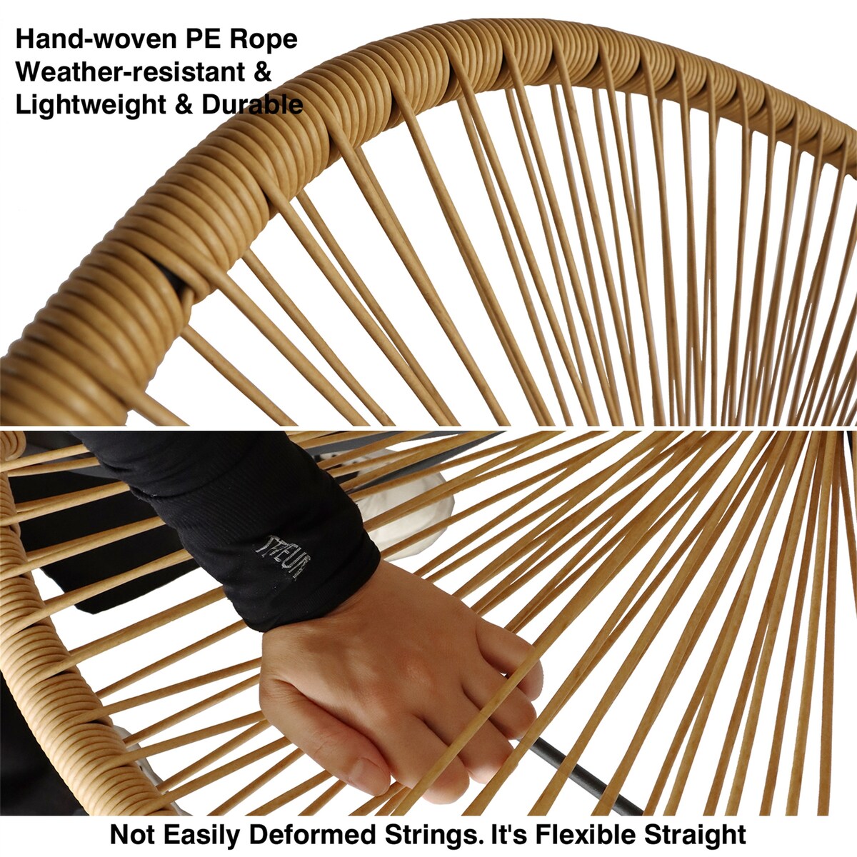 2PCS Outdoor Chair Patio Bistro Set Flexible Rope & Metal Frame Beige