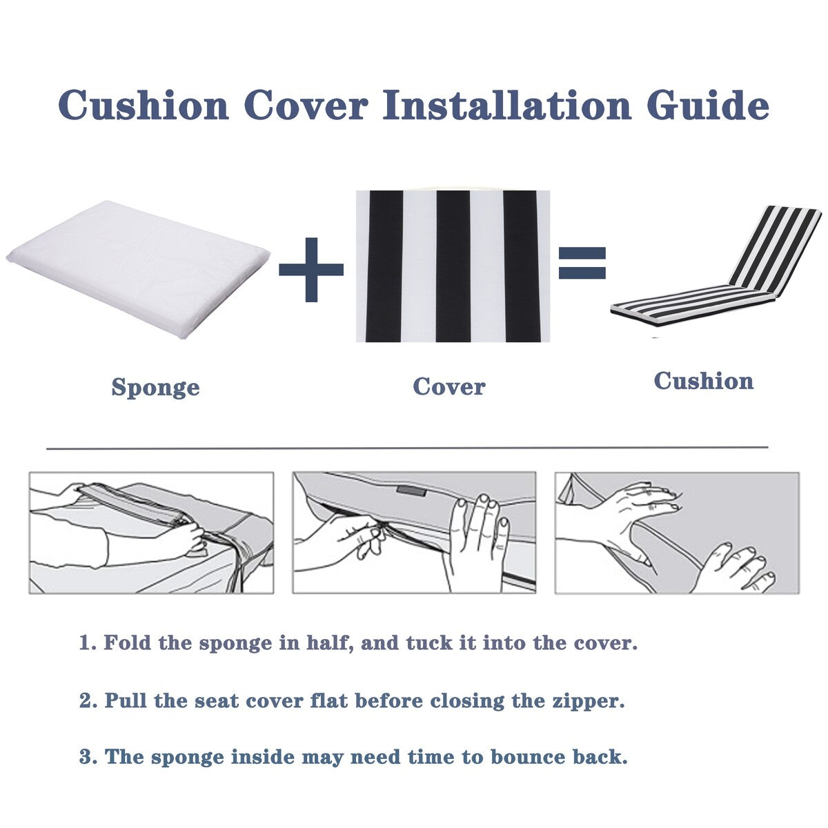2PCS Outdoor Lounge Chair Cushion Replacement Patio Funiture Seat Cushion Chaise Lounge Cushion-black/white stripe