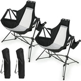 2Pc Outdoor Patio Camping Chairs With Adjustable Back,Cup Holder,Carry Bag