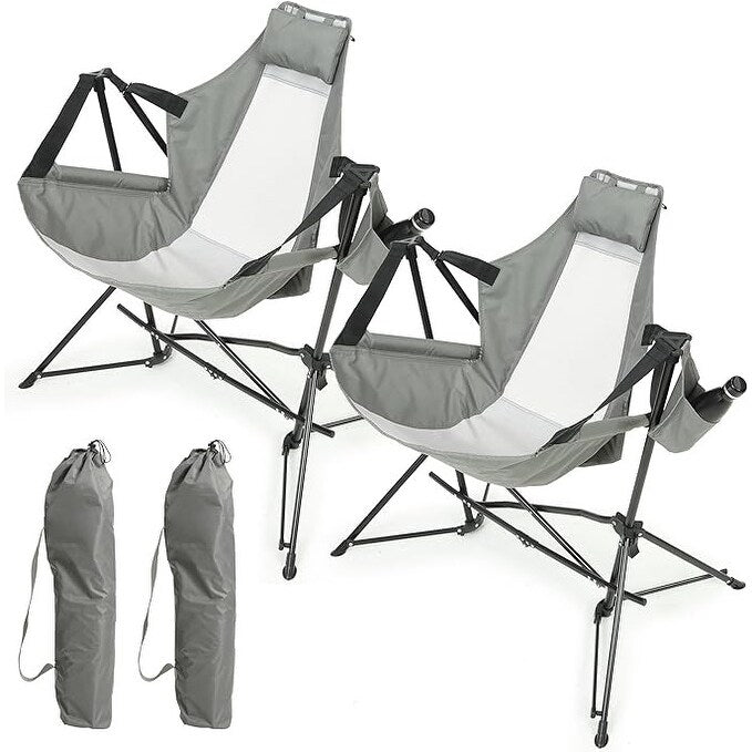 2Pc Outdoor Patio Camping Chairs With Adjustable Back,Cup Holder,Carry Bag