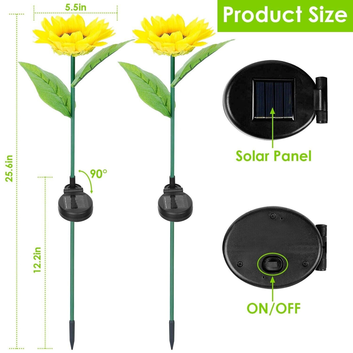 2Pcs Outdoor LED Sunflower Solar Light