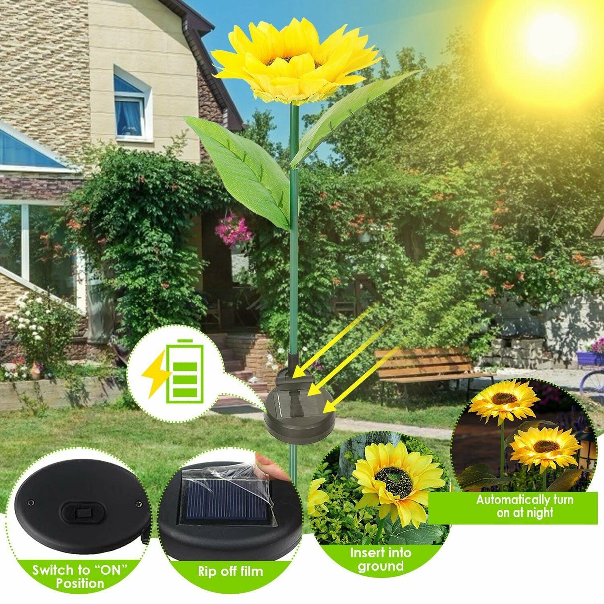 2Pcs Outdoor LED Sunflower Solar Light