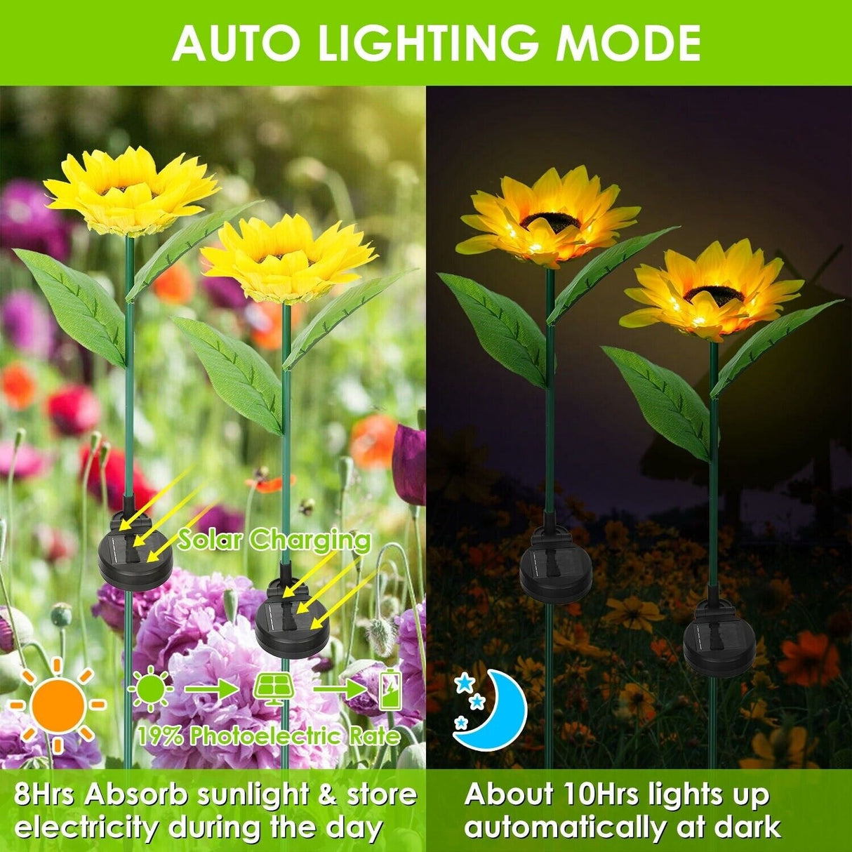 2Pcs Outdoor LED Sunflower Solar Light