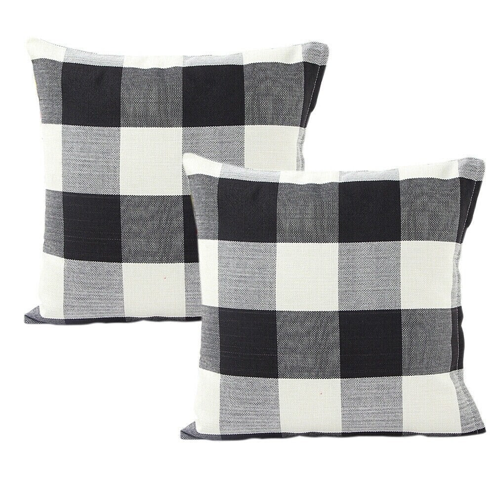 2Pcs Plaid Square Cushion Pillow Case Black 20" x 20"