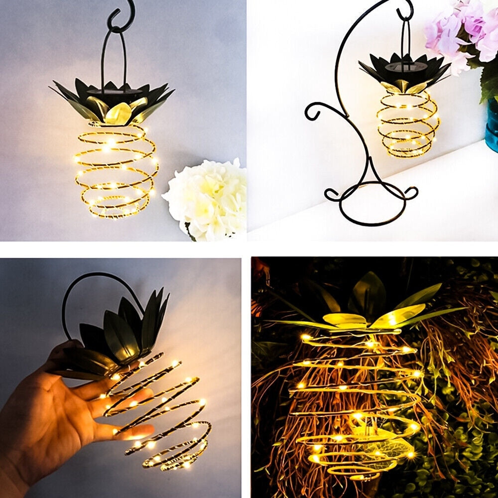 2Pcs Solar LED Pineapple Garden Hanging Lanterns