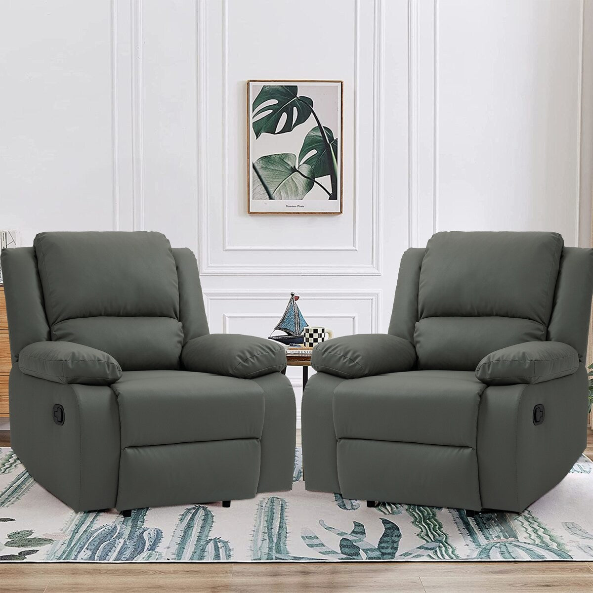 2 Set Imitation Leather Recliner Chairs Lounge Sofa
