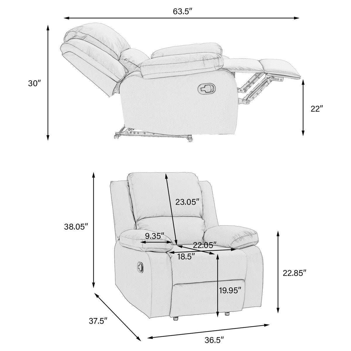 2 Set Imitation Leather Recliner Chairs Lounge Sofa
