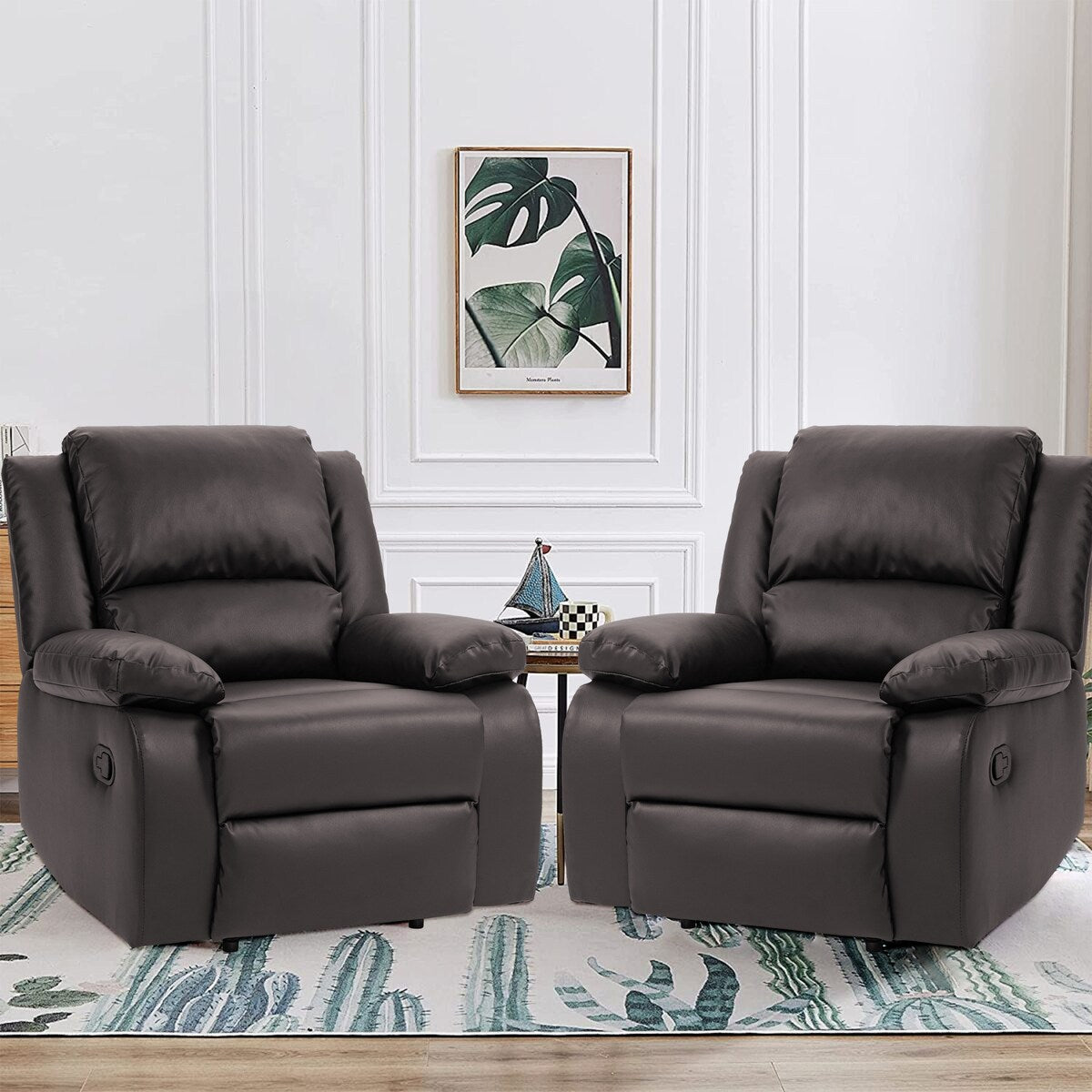 2 Set Imitation Leather Recliner Chairs Lounge Sofa