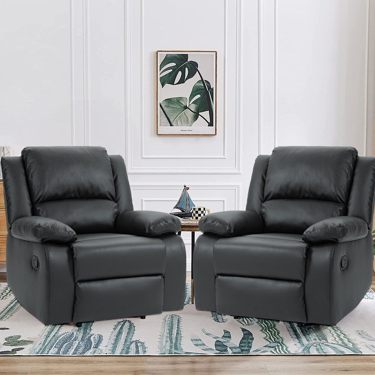 2 Set Imitation Leather Recliner Chairs Lounge Sofa