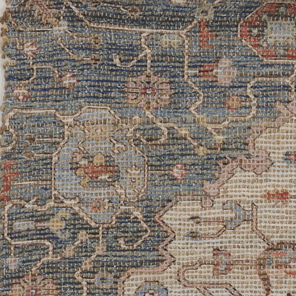 HomeRoots 2' X 4' Blue and Beige Medallion Hand Woven Distressed Area Rug - 2' x 3' Oval