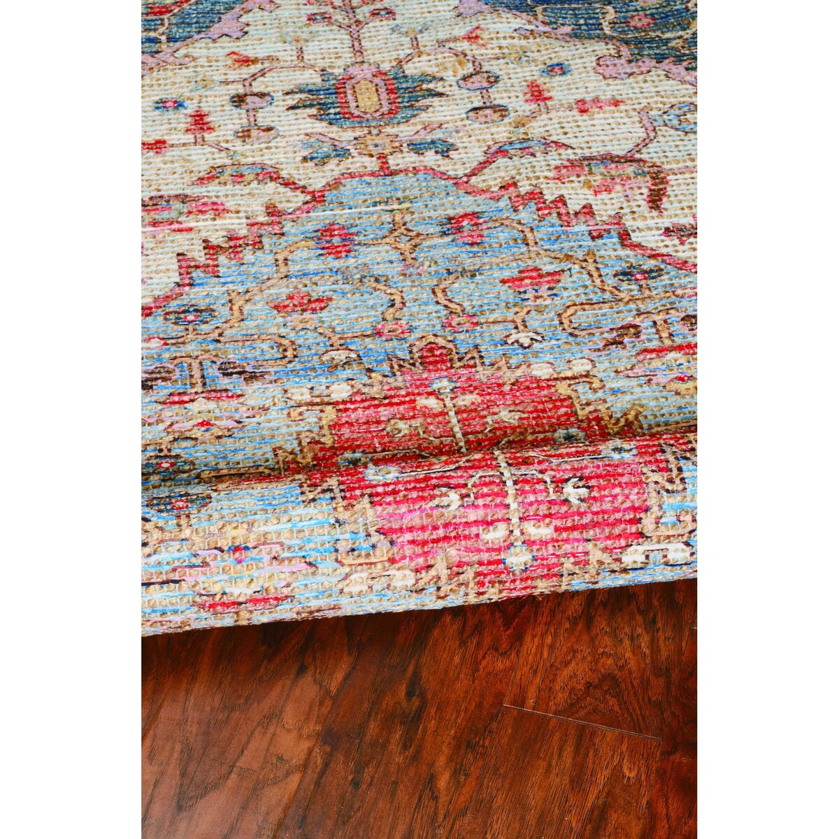 HomeRoots 2' X 4' Blue and Beige Medallion Hand Woven Distressed Area Rug - 2' x 3' Oval