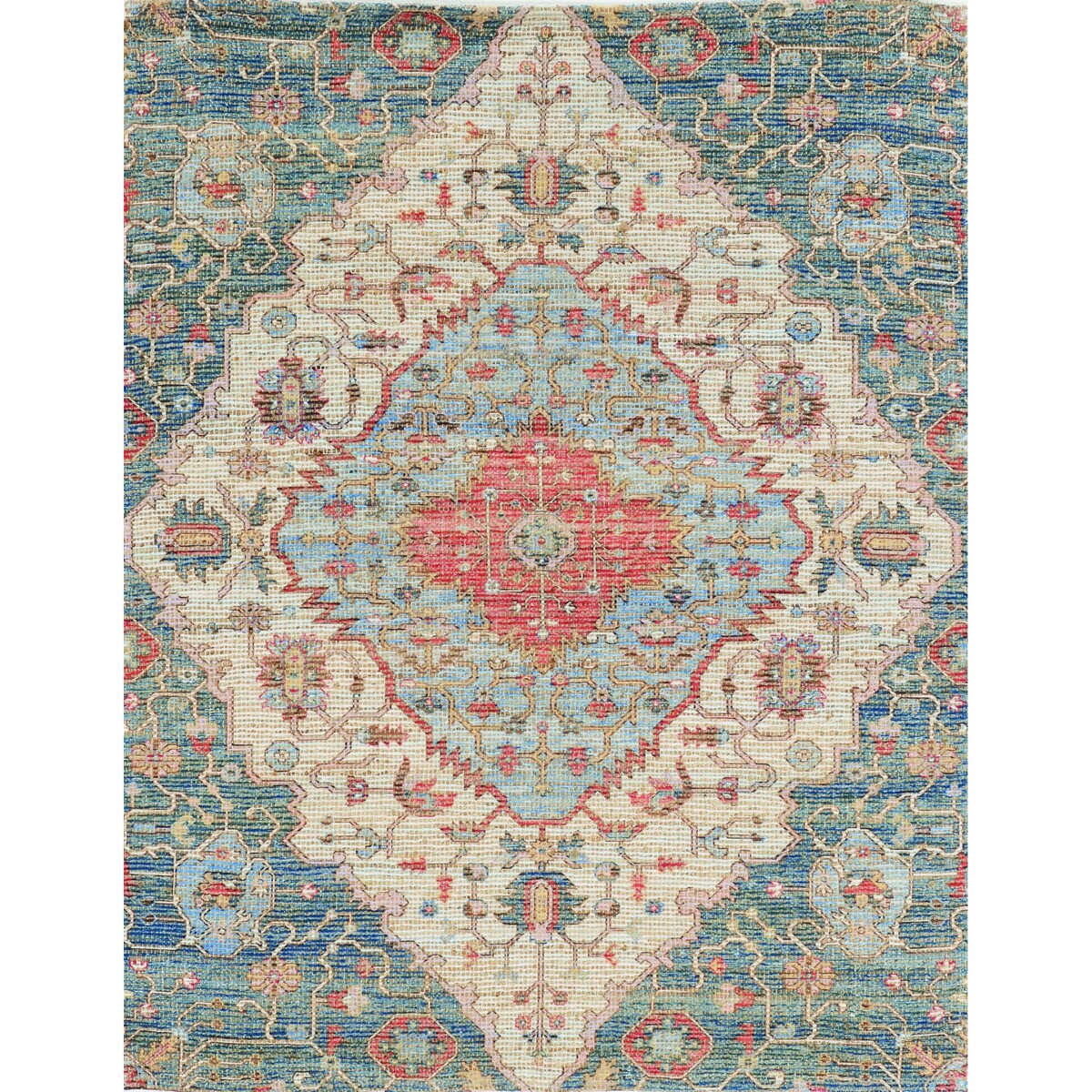 HomeRoots 2' X 4' Blue and Beige Medallion Hand Woven Distressed Area Rug - 2' x 3' Oval