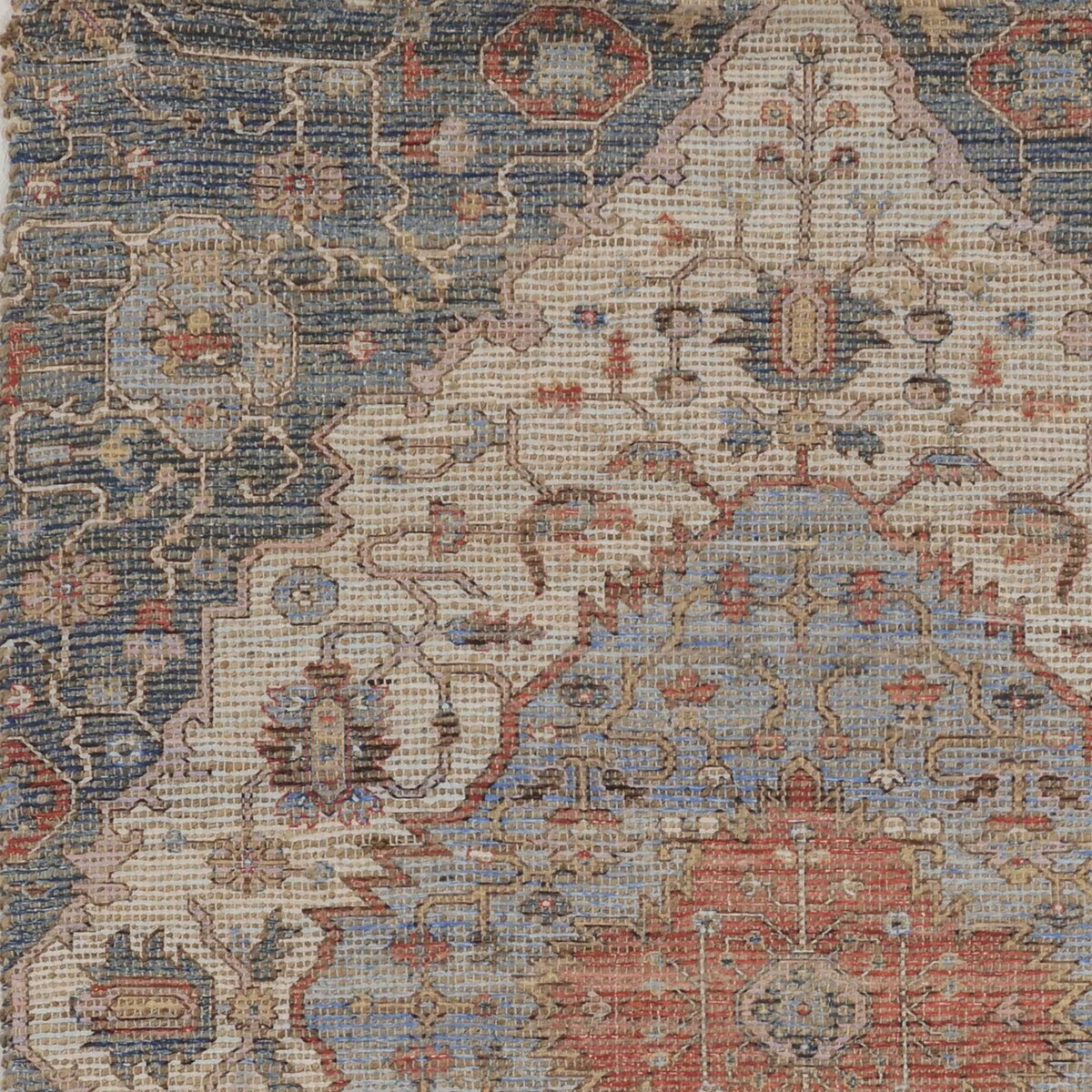 HomeRoots 2' X 4' Blue and Beige Medallion Hand Woven Distressed Area Rug - 2' x 3' Oval