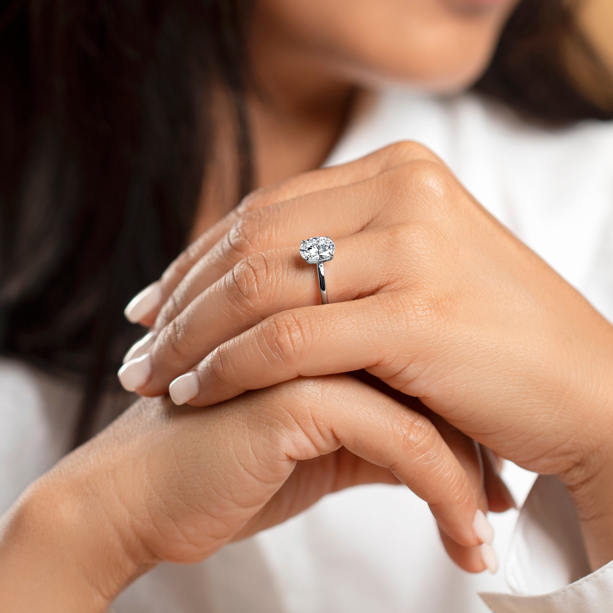 Oravo 2ct Moissanite Oval Solitaire Engagement Ring in 14k White Gold