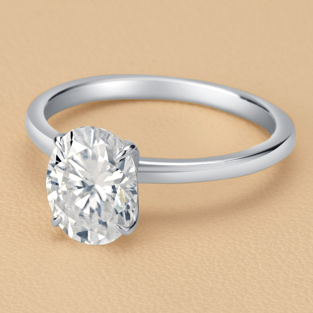 Oravo 2ct Moissanite Oval Solitaire Engagement Ring in 14k White Gold