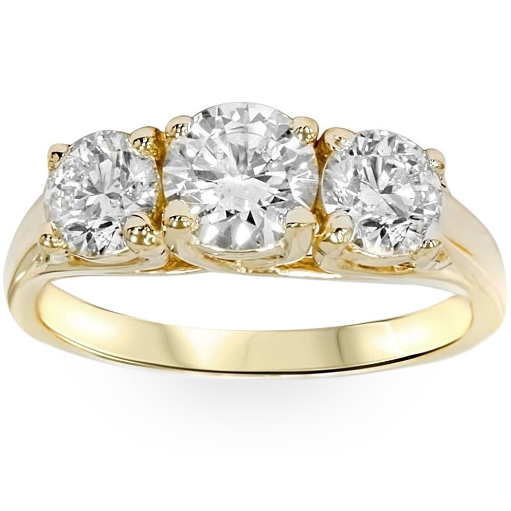 2ct Three Stone Diamond Engagement Ring 14K Yellow Gold