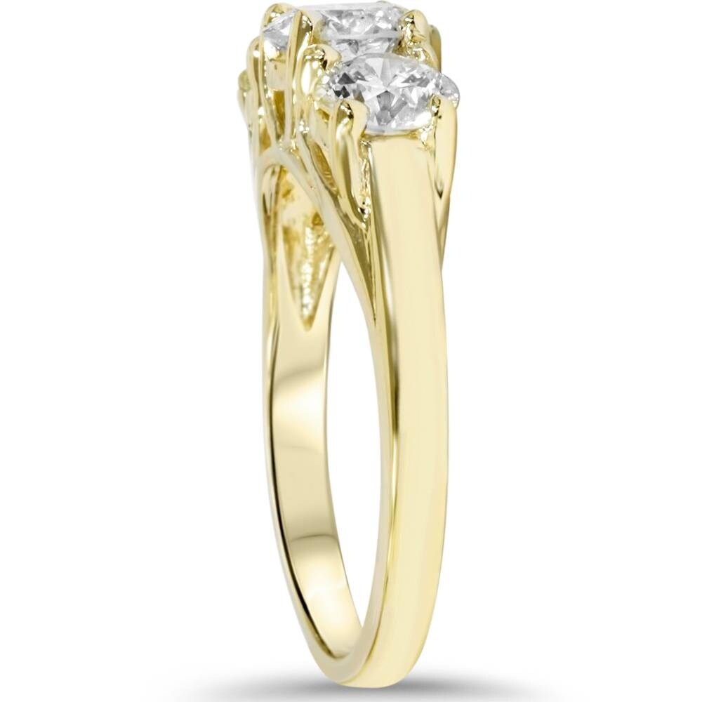 2ct Three Stone Diamond Engagement Ring 14K Yellow Gold