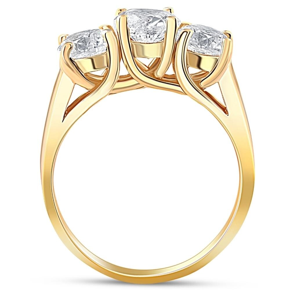 2ct Three Stone Diamond Engagement Ring 14K Yellow Gold