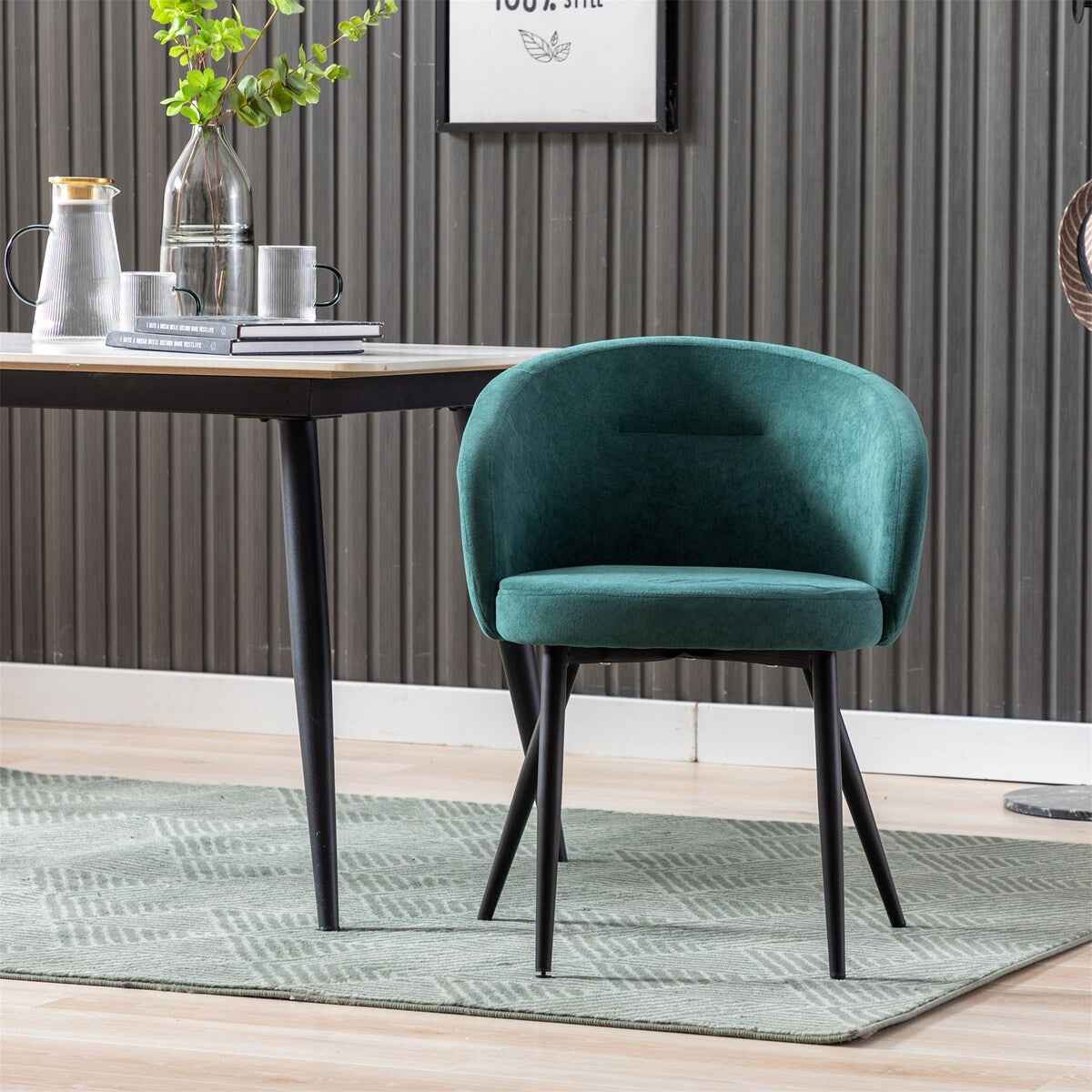 2pc Dining Chair Upholstered velvet Chair Side Chair Metal Leg Green
