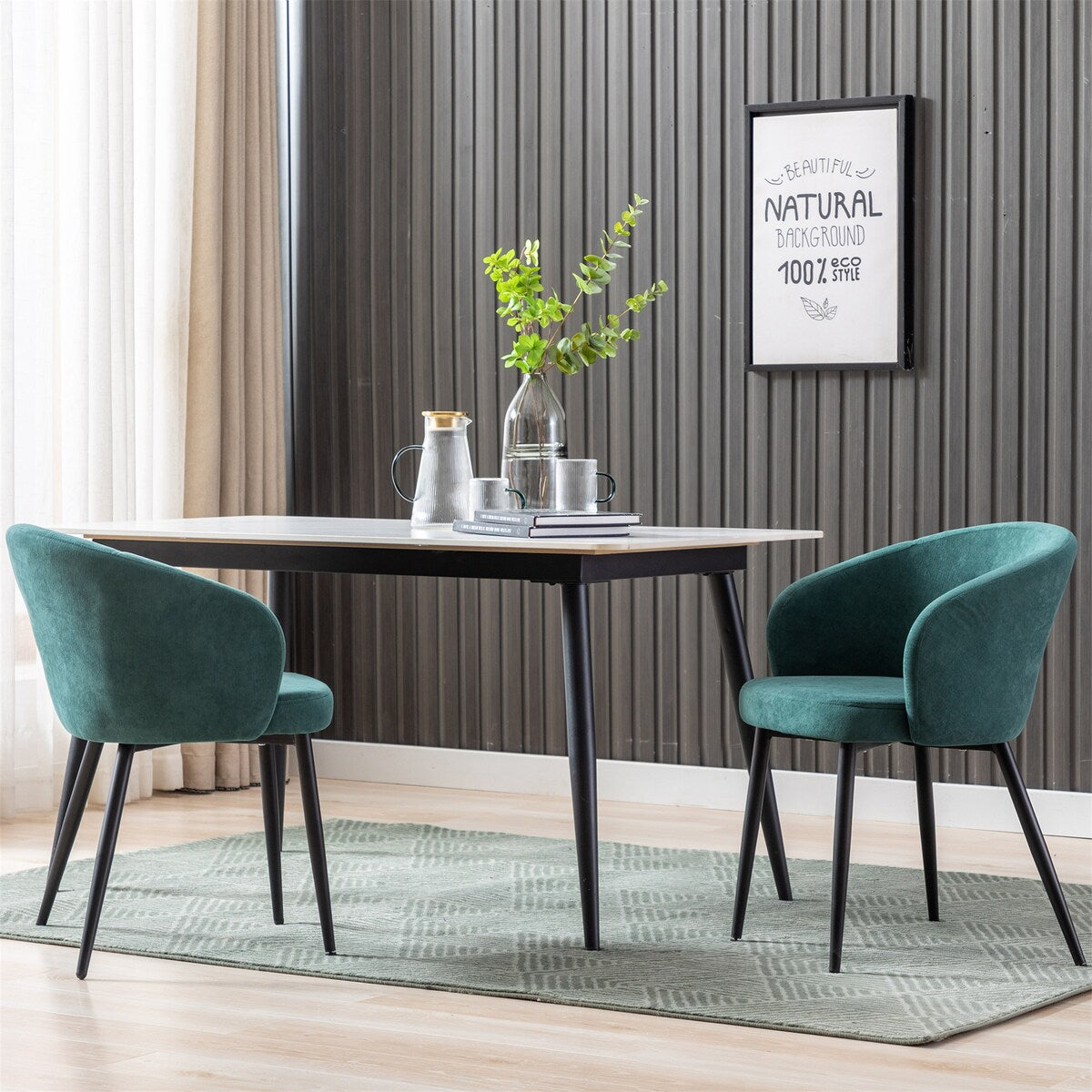 2pc Dining Chair Upholstered velvet Chair Side Chair Metal Leg Green