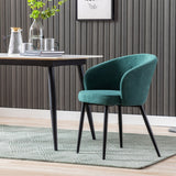 2pc Dining Chair Upholstered velvet Chair Side Chair Metal Leg Green