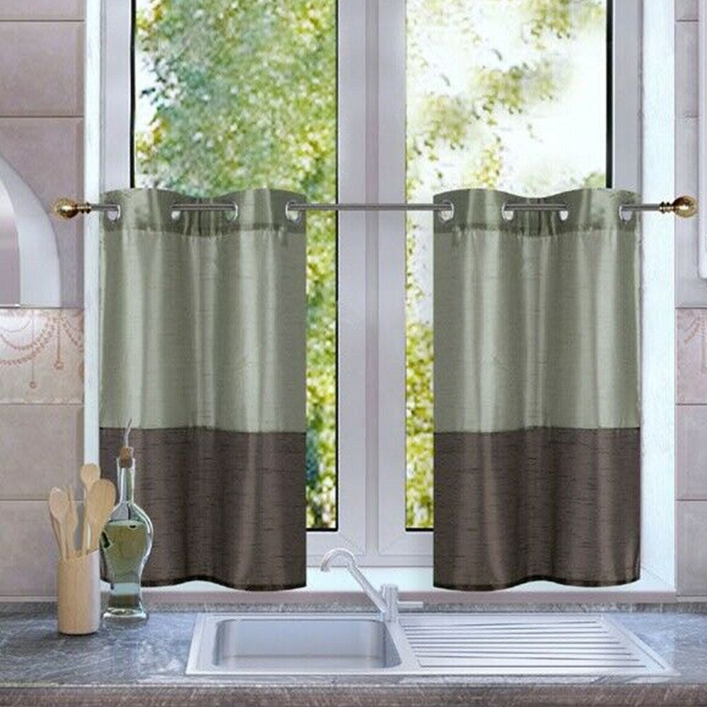 2pc Short Kitchen Set 2-Tone Window Grommet 30" x 36" Sage Brown - 30" x 36" - 30" x 36"