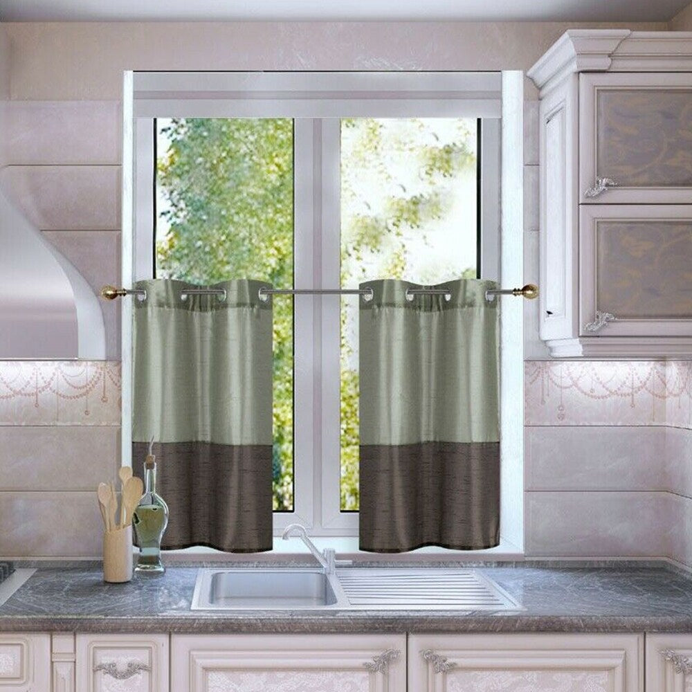 2pc Short Kitchen Set 2-Tone Window Grommet 30" x 36" Sage Brown - 30" x 36" - 30" x 36"